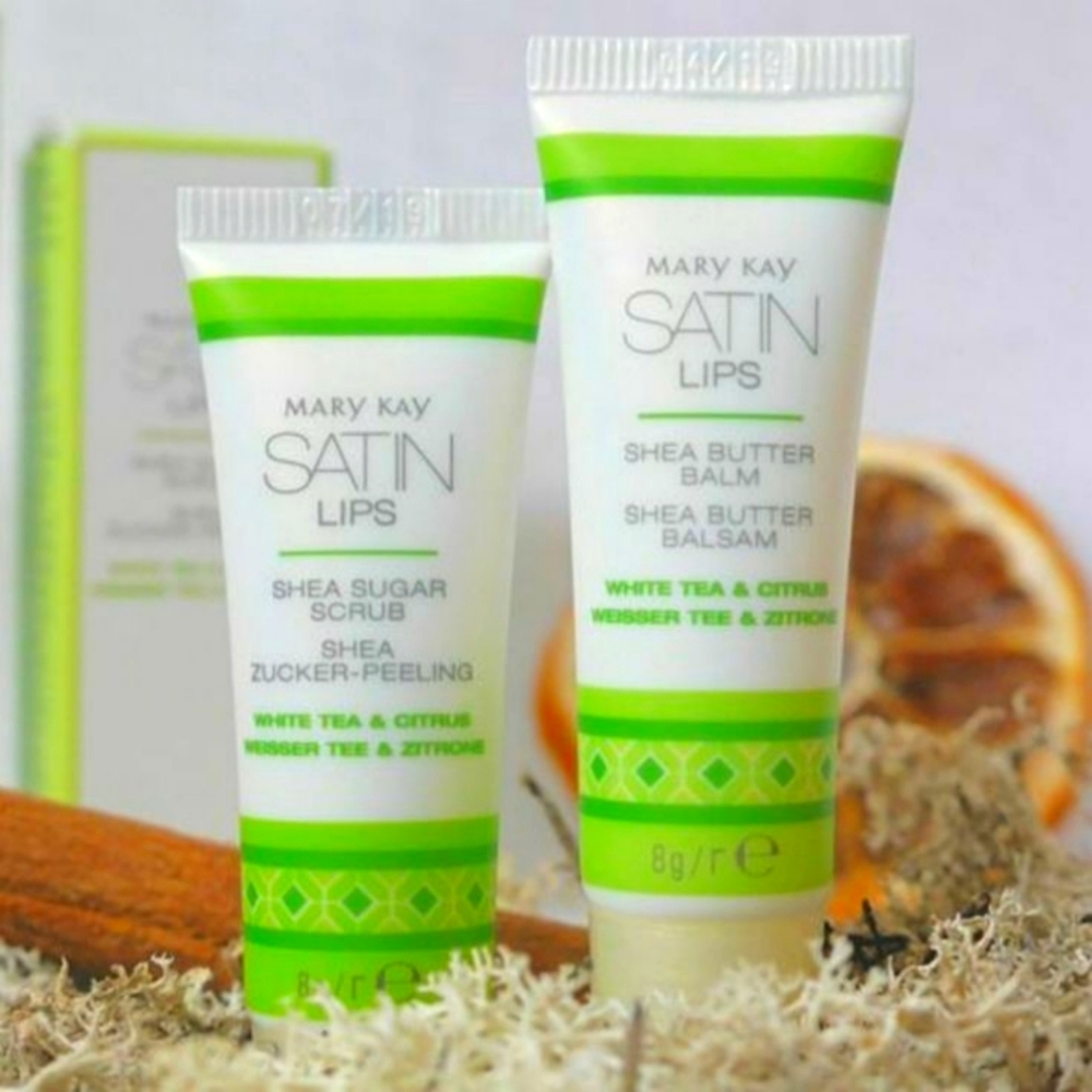Mary Kay Satin Lips Set - White Tea & Citrus, Sugar Scrub And Lip Balm, NIB